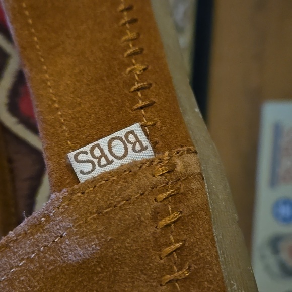 BOBS from Skechers Tan Suede Leather Slip-On Shoes Tan Stitches SZ 7 NEW IN BOX - Picture 7 of 8